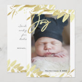 Joy Family Foto Gold White Botanische Kerstmis Feestdagenkaart (Voorkant / Achterkant)