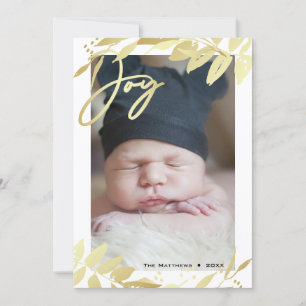 Joy Family Foto Gold White Botanische Kerstmis Feestdagenkaart