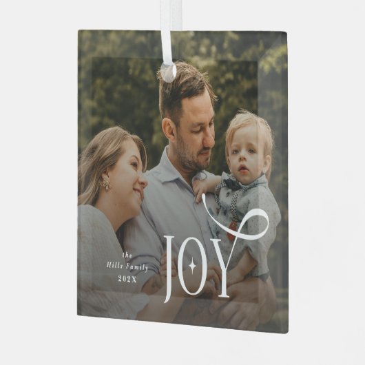 Joy Family Photo Christmas  Glas Ornament (Voorkant links)