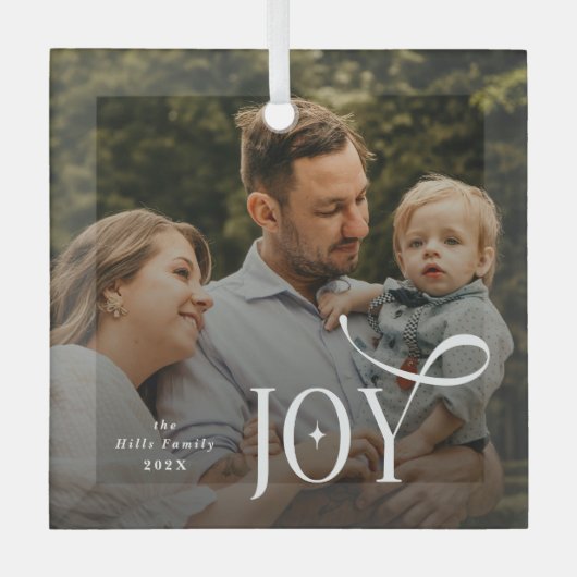 Joy Family Photo Christmas  Glas Ornament (Voorkant)