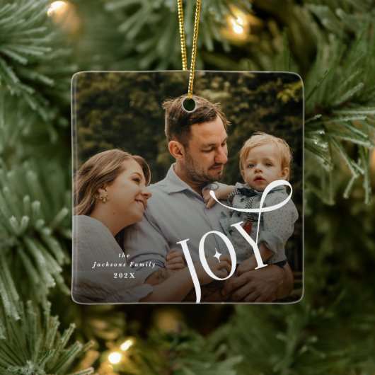 Joy Family Photo Christmas  Keramisch Ornament (Boom)