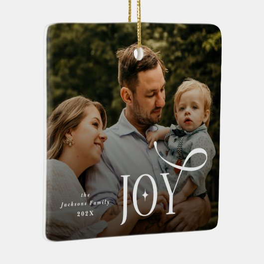Joy Family Photo Christmas  Keramisch Ornament (Rechts)