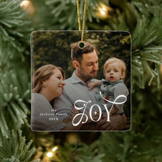 Joy Family Photo Christmas  Keramisch Ornament (Boom)