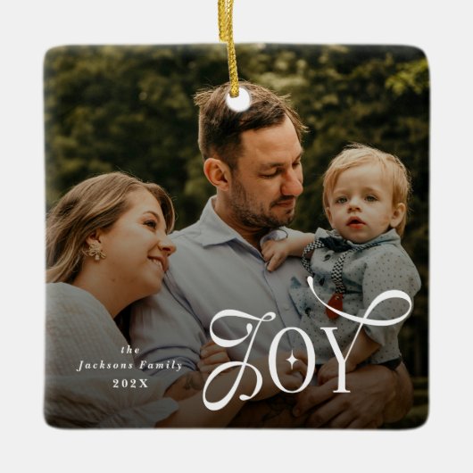 Joy Family Photo Christmas Keramisch Ornament (Voorkant)