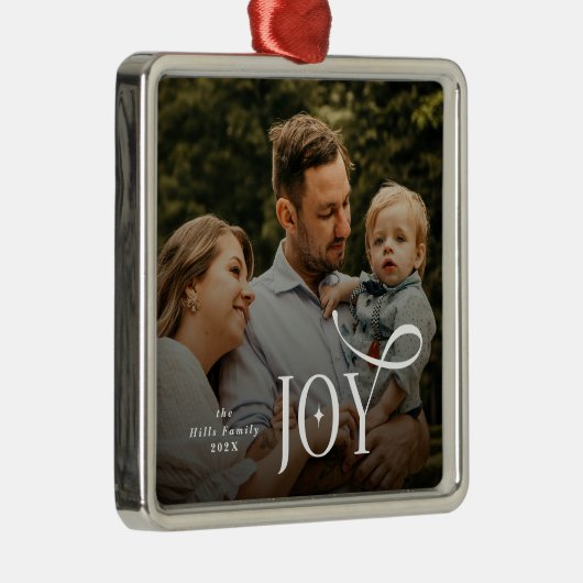 Joy Family Photo Christmas  Metalen Ornament (Rechts)