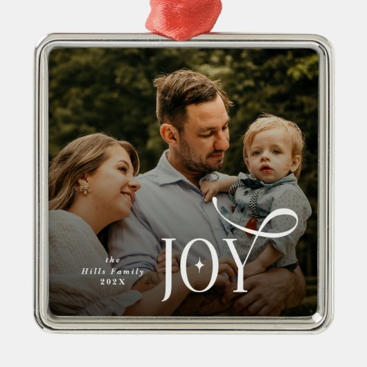 Joy Family Photo Christmas Metalen Ornament (Voorkant)