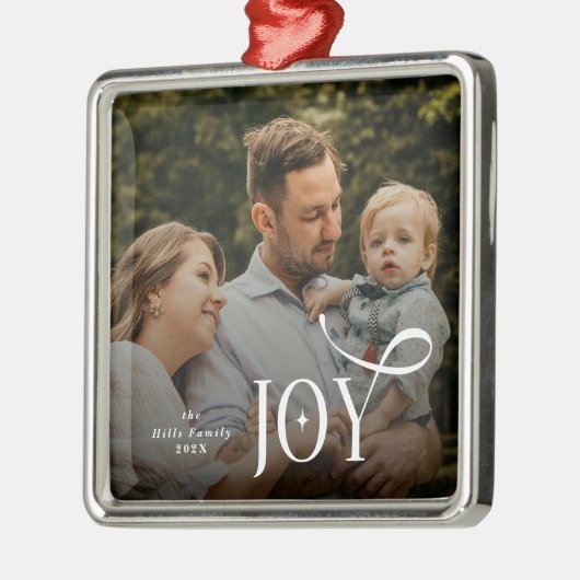 Joy Family Photo Christmas  Metalen Ornament (Links)