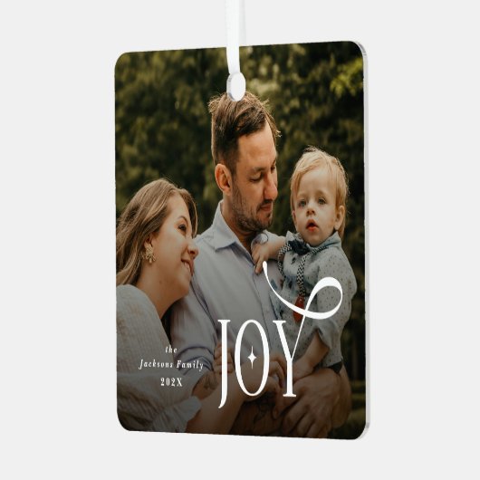 Joy Family Photo Christmas  Metalen Ornament (Voorkant links)