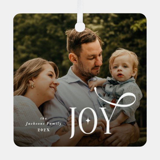 Joy Family Photo Christmas  Metalen Ornament (Voorkant)
