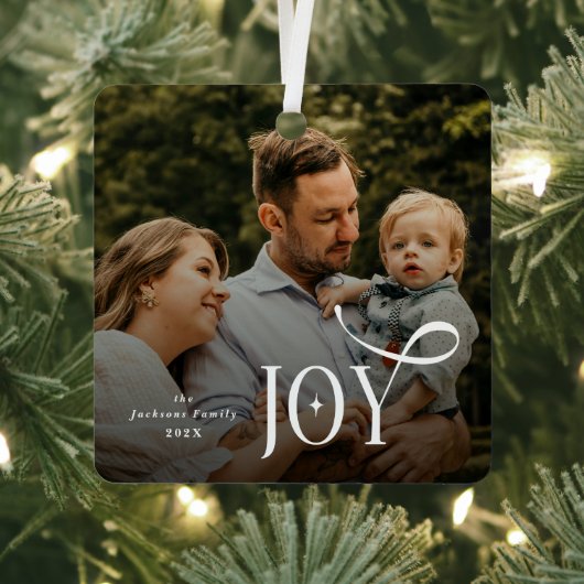 Joy Family Photo Christmas  Metalen Ornament (Insitu)