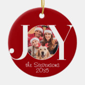 Joy Family Photo Red Christmas Keramisch Ornament (Voorkant)