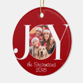 Joy Family Photo Red Christmas Keramisch Ornament (Links)