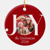 Joy Family Photo Red Christmas Keramisch Ornament (Achterkant)