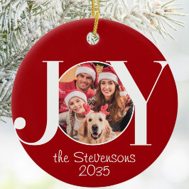 Joy Family Photo Red Christmas Keramisch Ornament