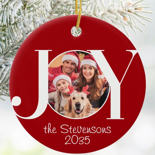 Joy Family Photo Red Christmas Keramisch Ornament