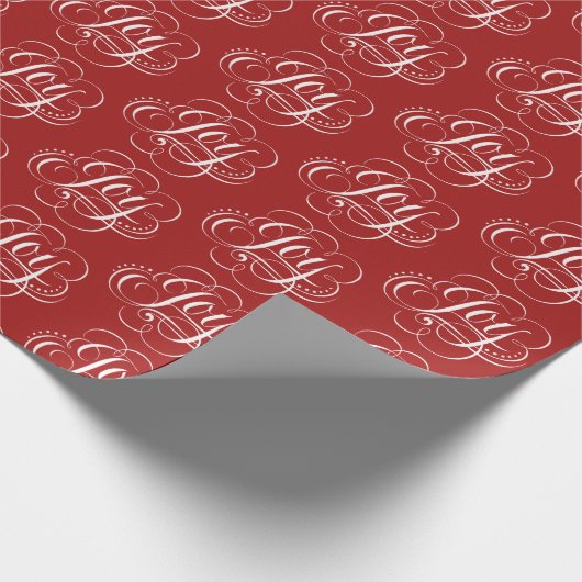 JOY Fancy Bloeiende Kerstmis Kalligrafie Rood Cadeaupapier (Hoek)