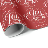JOY Fancy Bloeiende Kerstmis Kalligrafie Rood Cadeaupapier (Rol Hoek)