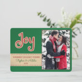 Joy | Faux Felt Embroidery 1 Photo Holiday Feestdagenkaart (Staand voorkant)