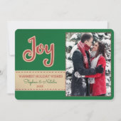 Joy | Faux Felt Embroidery 1 Photo Holiday Feestdagenkaart (Voorkant)