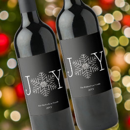 Joy Faux Glittery Zilveren Sneeuwvlok Favoriet Gif Wijn Etiket