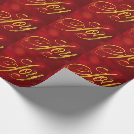 Joy Faux Gold Foil met kerstmis Red Bokeh-script Cadeaupapier (Hoek)