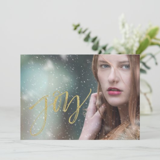 Joy Faux Gold Script Feestdagenkaart (Staand voorkant)
