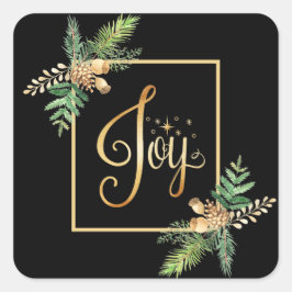 "JOY"-feestdag Floral Pines kerstfeestdag Vierkante Sticker