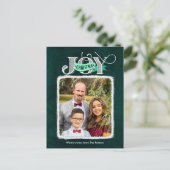 JOY feestelijke groene moderne script kerst foto Feestdagenkaart (Staand voorkant)