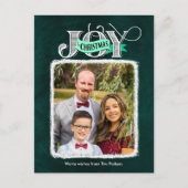 JOY feestelijke groene moderne script kerst foto Feestdagenkaart (Voorkant)