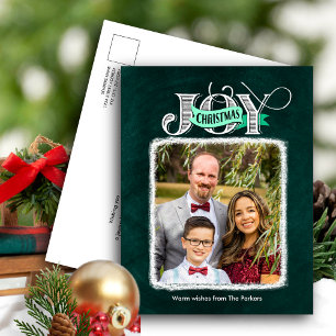 JOY feestelijke groene moderne script kerst foto Feestdagenkaart