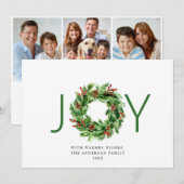 JOY Feestelijke Hulst Bes Krans Kerstmis 3 Foto Feestdagenkaart (Voorkant / Achterkant)