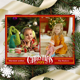 JOY Feestelijke Rode Gouden Script Eenvoudige Foto Feestdagenkaart