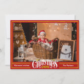 JOY Feestelijke Rode Gouden Script Eenvoudige Foto Feestdagenkaart (Voorkant)