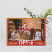 JOY Feestelijke Rode Gouden Script Eenvoudige Foto Feestdagenkaart (Staand voorkant)