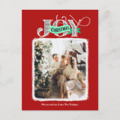 JOY feestelijke rode moderne script kerst foto Feestdagenkaart (Voorkant)