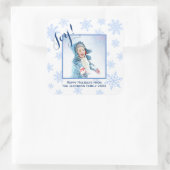 Joy! Festive Blue Snowflakes Prettige feestdagen F Vierkante Sticker (Tas)