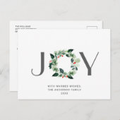 JOY Festive Holly Berry kerstgroet Holiday Briefkaart (Voorkant / Achterkant)