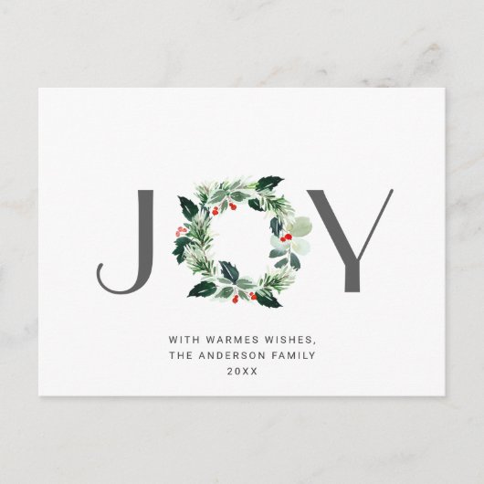 JOY Festive Holly Berry kerstgroet Holiday Briefkaart (Voorkant)
