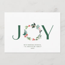 JOY Festive Holly Berry Wreath Christmas Greeting 