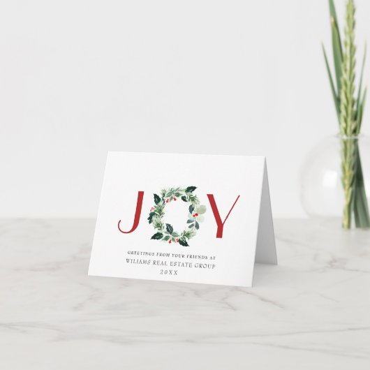 JOY Festive Holly Berry Wreath kerstgroet Feestdagen Kaart (Voorkant)