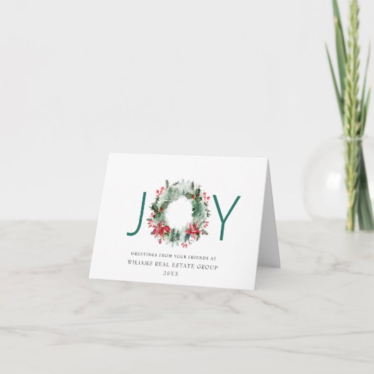 JOY Festive Holly Berry Wreath kerstgroet Feestdagen Kaart (Voorkant)
