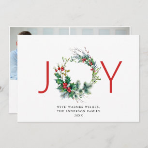 JOY Festive Holly Berry Wreath kerstgroet Feestdagenkaart