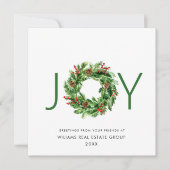 JOY Festive Holly Berry Wreath kerstgroet Feestdagenkaart (Voorkant)