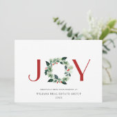 JOY Festive Holly Berry Wreath kerstgroet Feestdagenkaart (Staand voorkant)