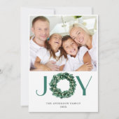 JOY Festive Holly Wreated Kerstmis PHOTO Greeting Feestdagenkaart (Voorkant)