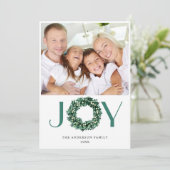 JOY Festive Holly Wreated Kerstmis PHOTO Greeting Feestdagenkaart (Staand voorkant)