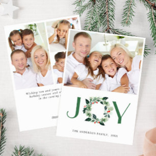 JOY Festive Holly Wreated Kerstmis PHOTO Greeting Feestdagenkaart
