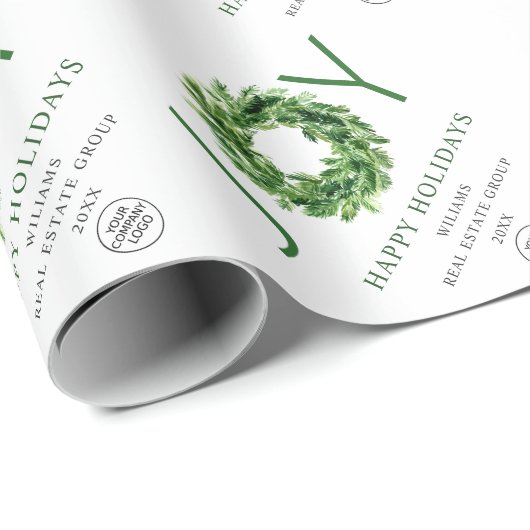 Joy Festive Pine Branch Wreate Holiday Kerstmis Cadeaupapier (Rol Hoek)