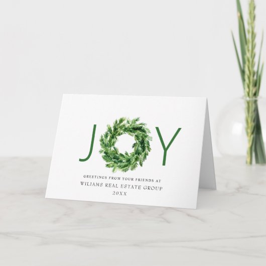 JOY Festive Pine Branch Wreath Christmas Holiday Feestdagen Kaart (Voorkant)