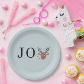 Joy Festive Reindeer Kerstparty Dusty Blue Papieren Bordje (Feest)
